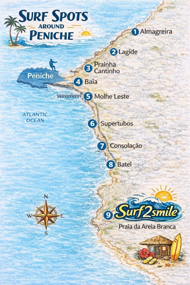 A Map of Surf spots in Peniche - Portugal